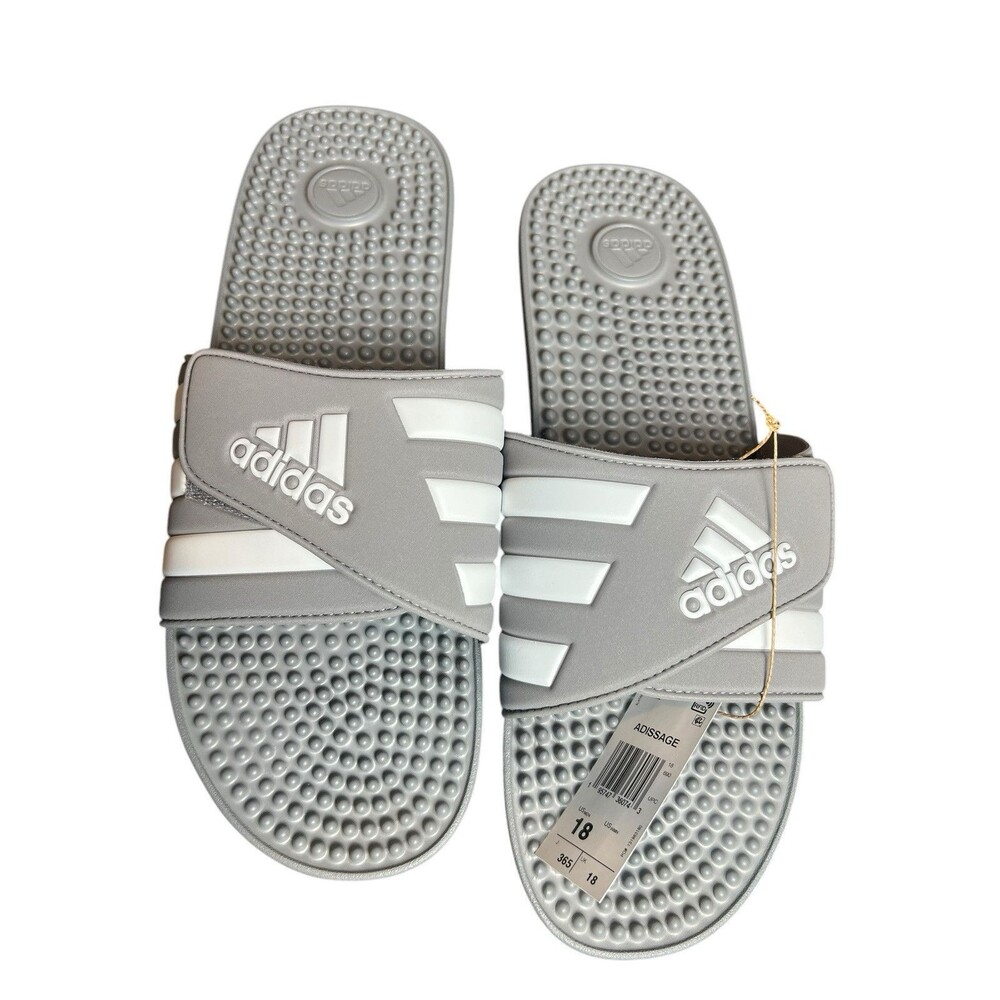 New‎ ADIDAS Adissage Mens Slides Sandal Grey/White/Grey Size 18 US Men HQ4373